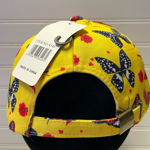 Butterfly & Ladybug Yellow Cap with Multicolored Butterflies Baseball Cap - Picture 7 of 12